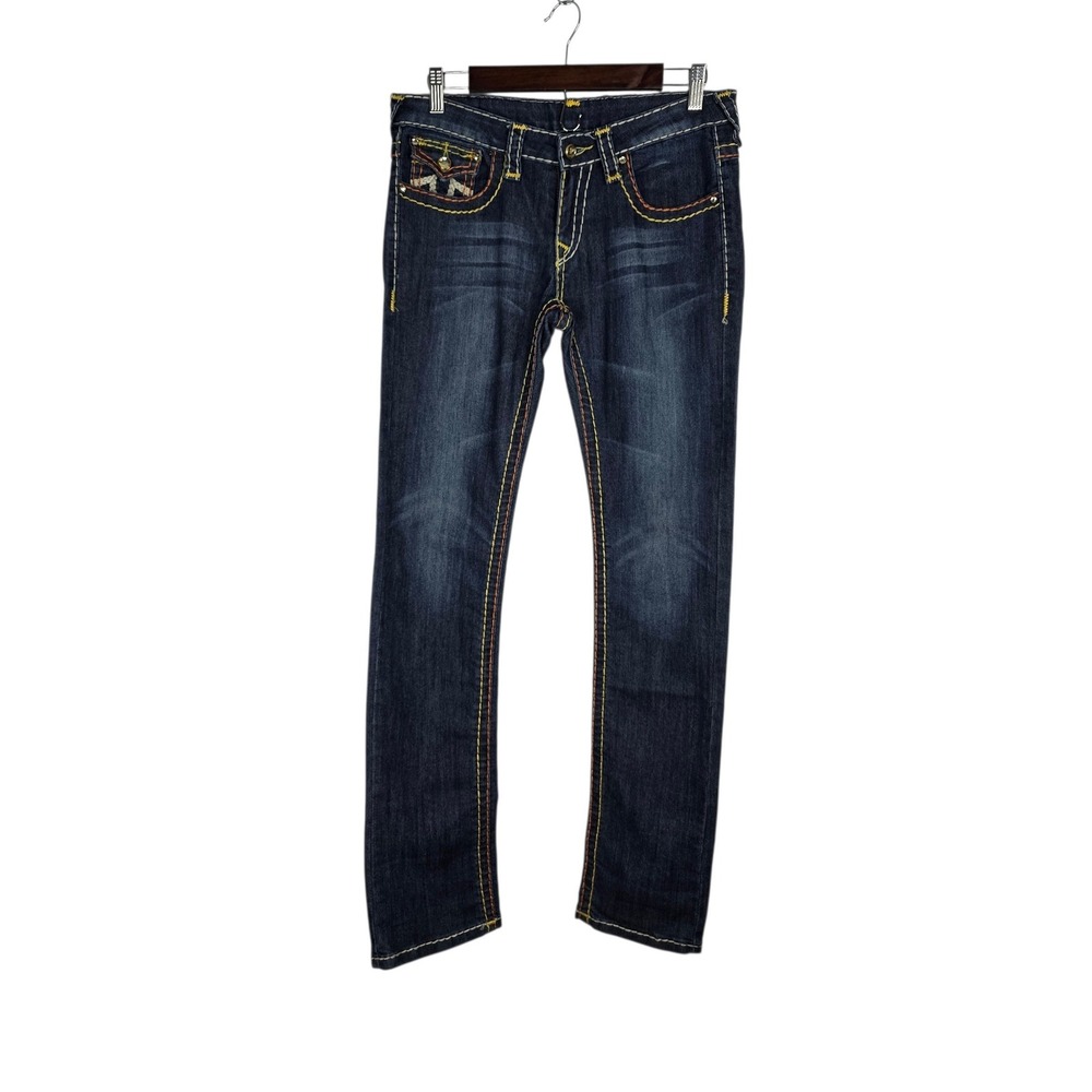True Religion Joey Super T Jeans Womens 29 Dark Blue Denim Straight Low Rise